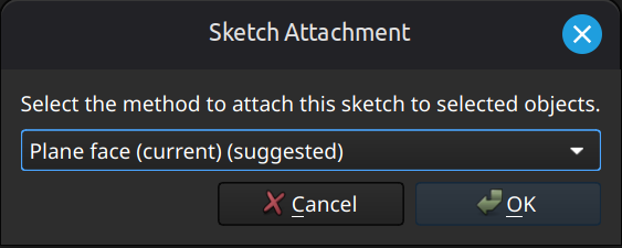 FreeCAD part design workbench attach sketch method selection